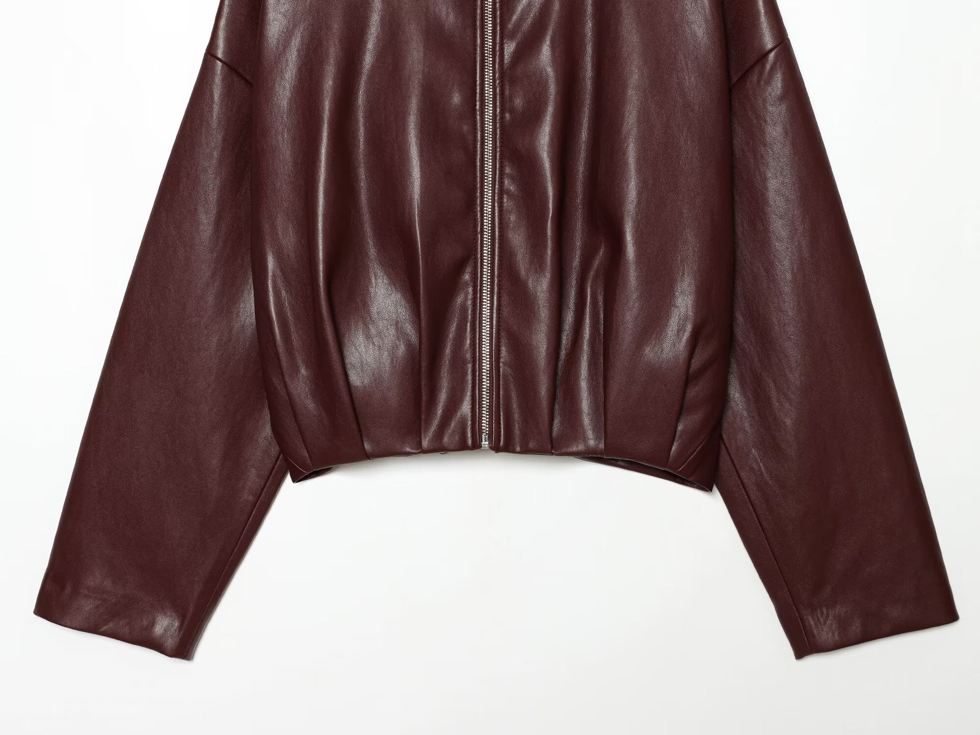 Women's casual versatile faux leather zipper Coat