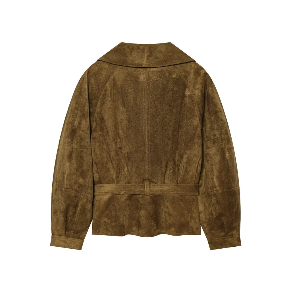 Women's long sleeved Lapel suede textured jacket Coat