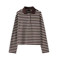 Women's new fashion long sleeved cotton striped knitted top