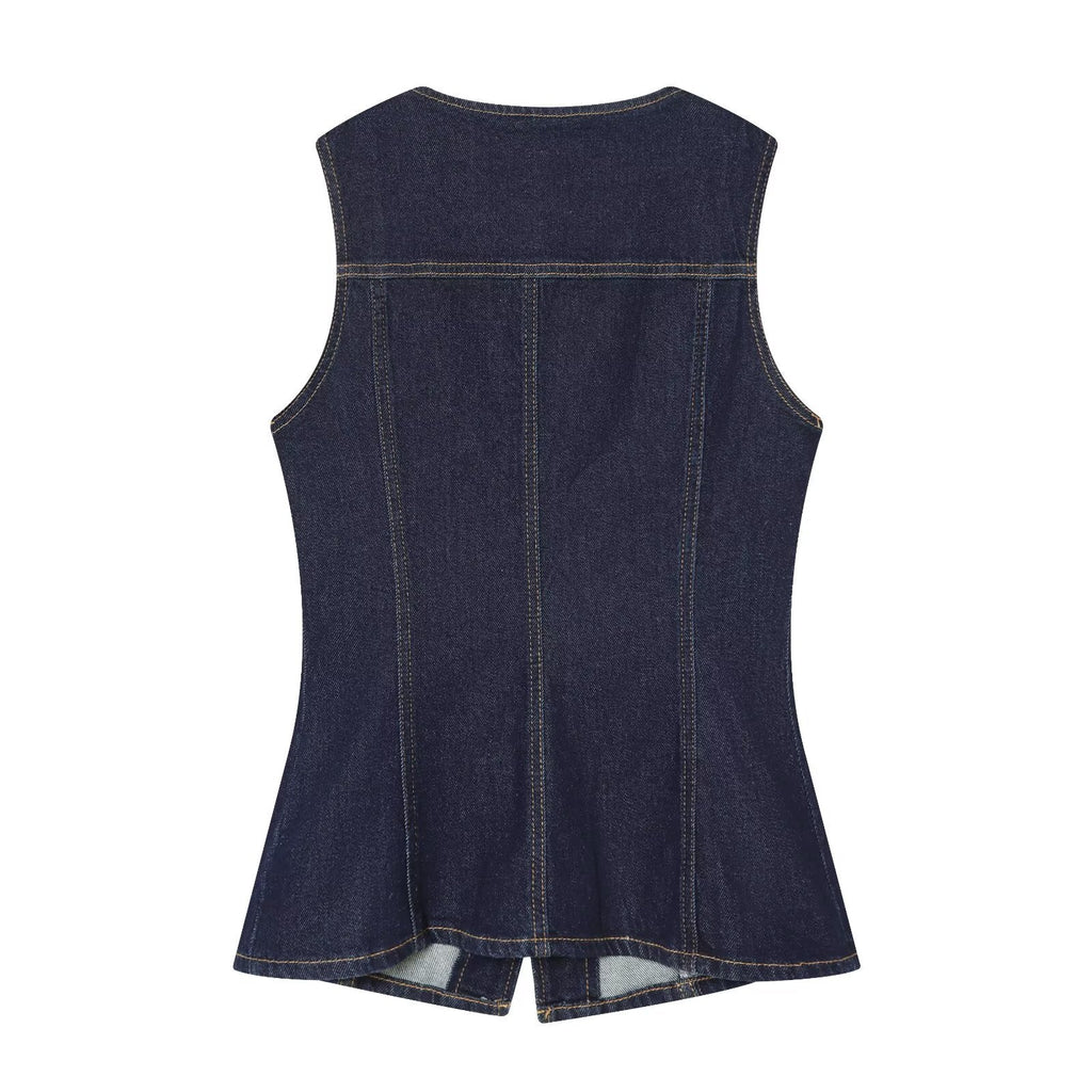 Women's slim single breasted denim vest