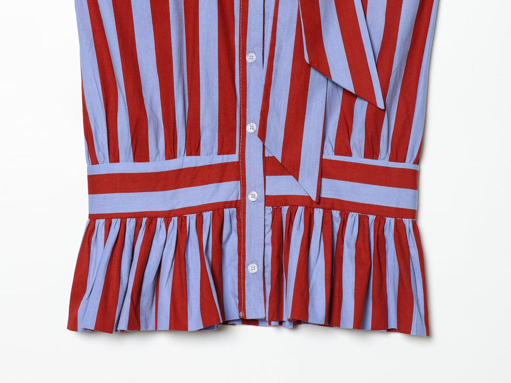 Women's bow tie decoration sleeveless striped shirt