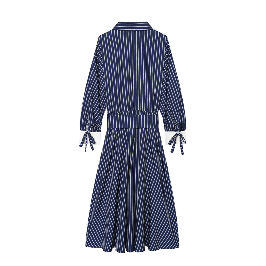 Women's with belt striped shirt style dress