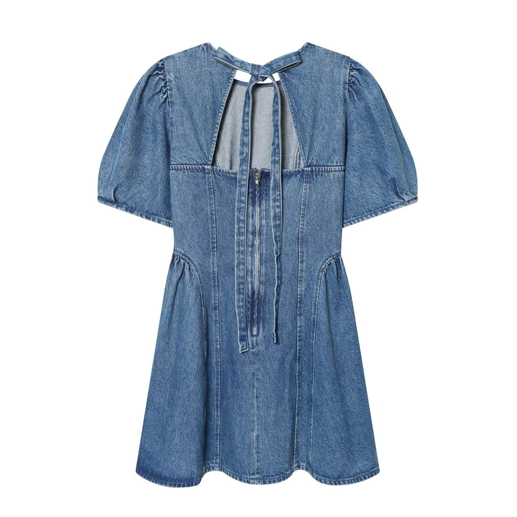 Women's flared skirt hem backless denim dress