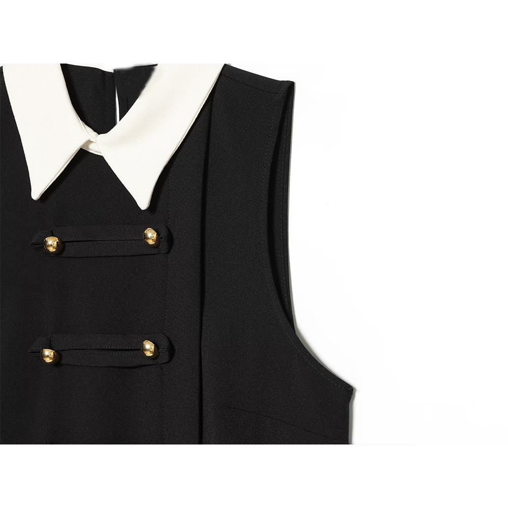 Women's rope knot buckle splicing lapel mini dress