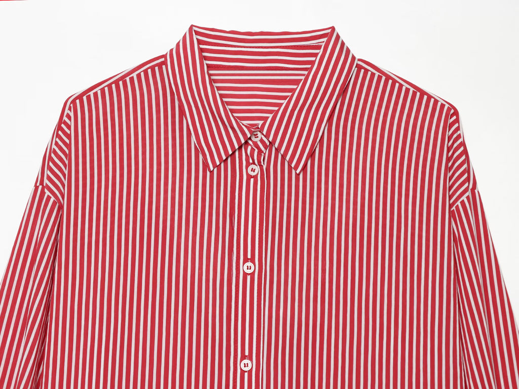 Women's patchwork cuffs loose striped shirt