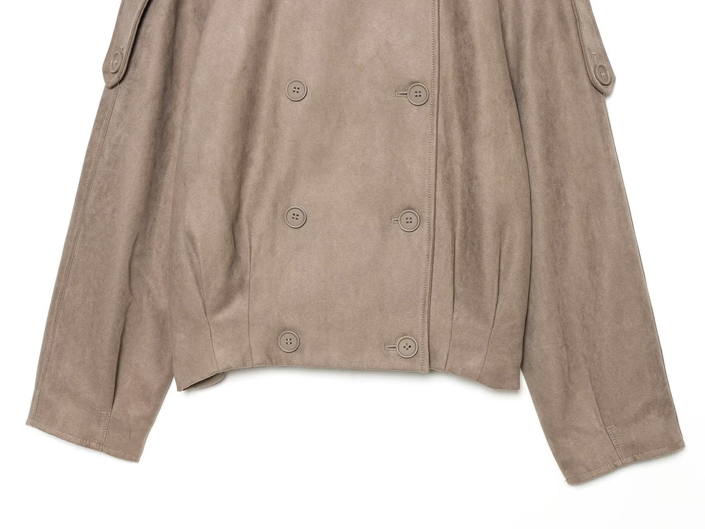 Women's suede textured stand collar double breasted Coat