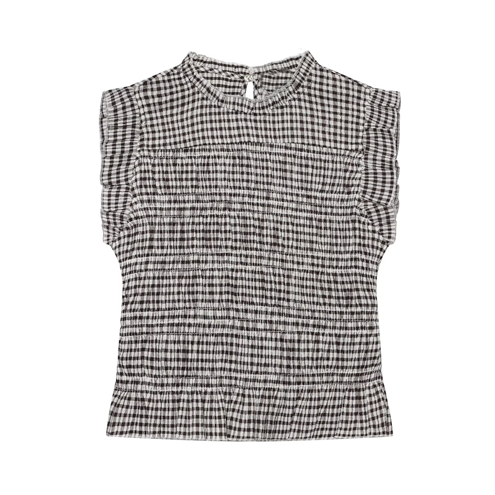 Women's short honeycomb plaid top