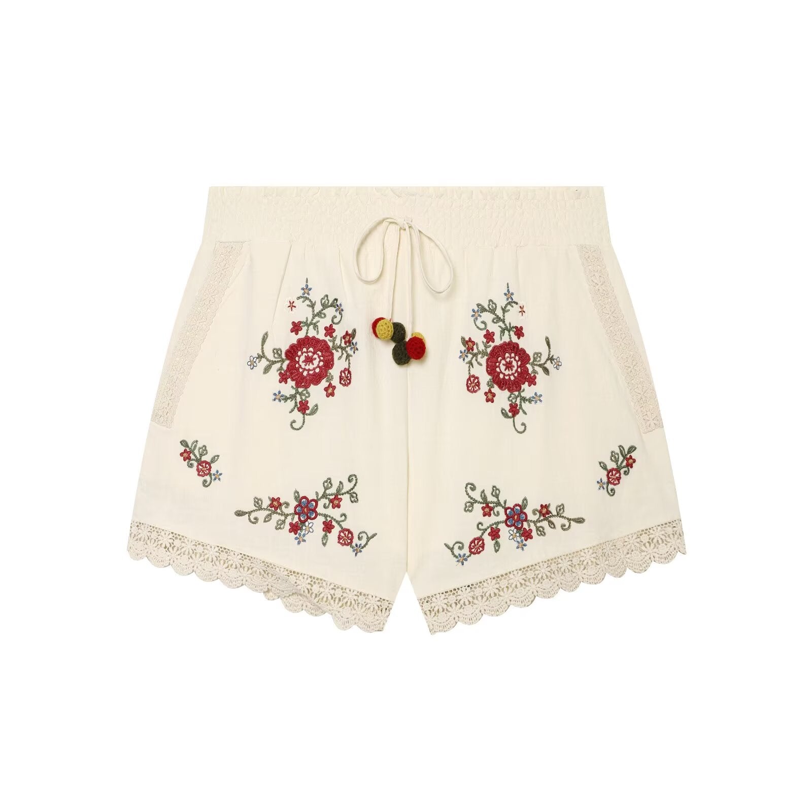 suit Women's 2 pieces floral embroidered lace up top+shorts