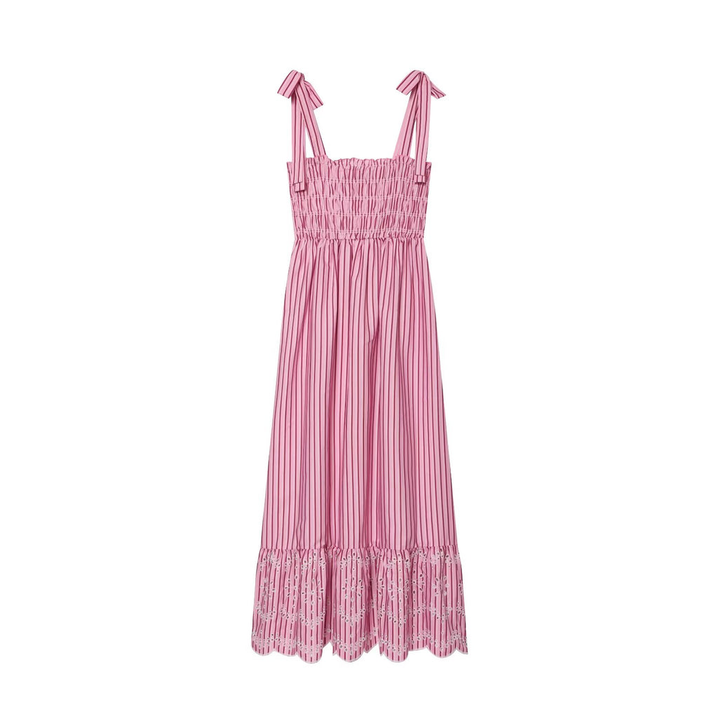 Women's bow wide shoulder strap striped dress