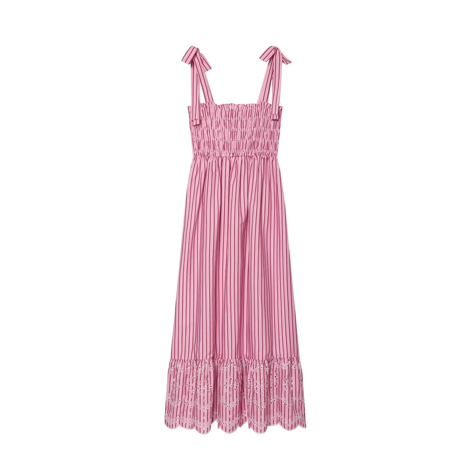 Women's bow wide shoulder strap striped dress