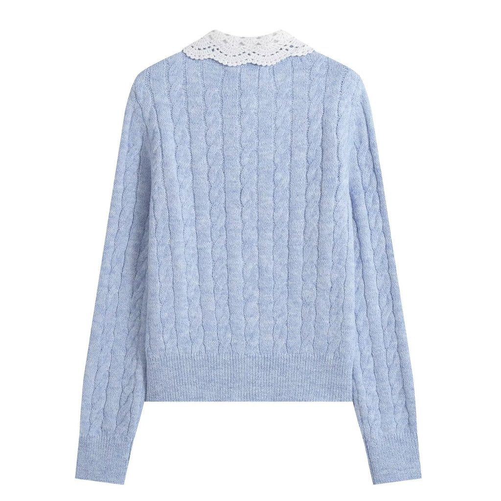 Women's doll collar crochet knitted cardigan