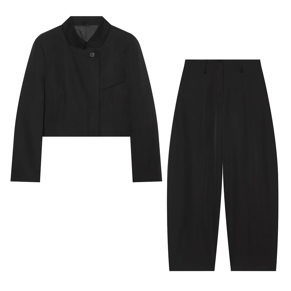 suit Women's 2 pieces black casual short Blazer Coat+Pants