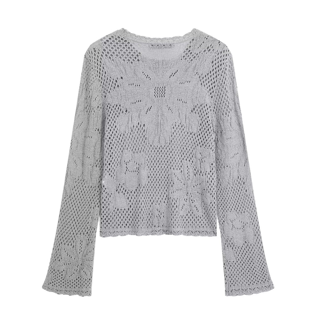 Women's round neck hollow knitted sweater