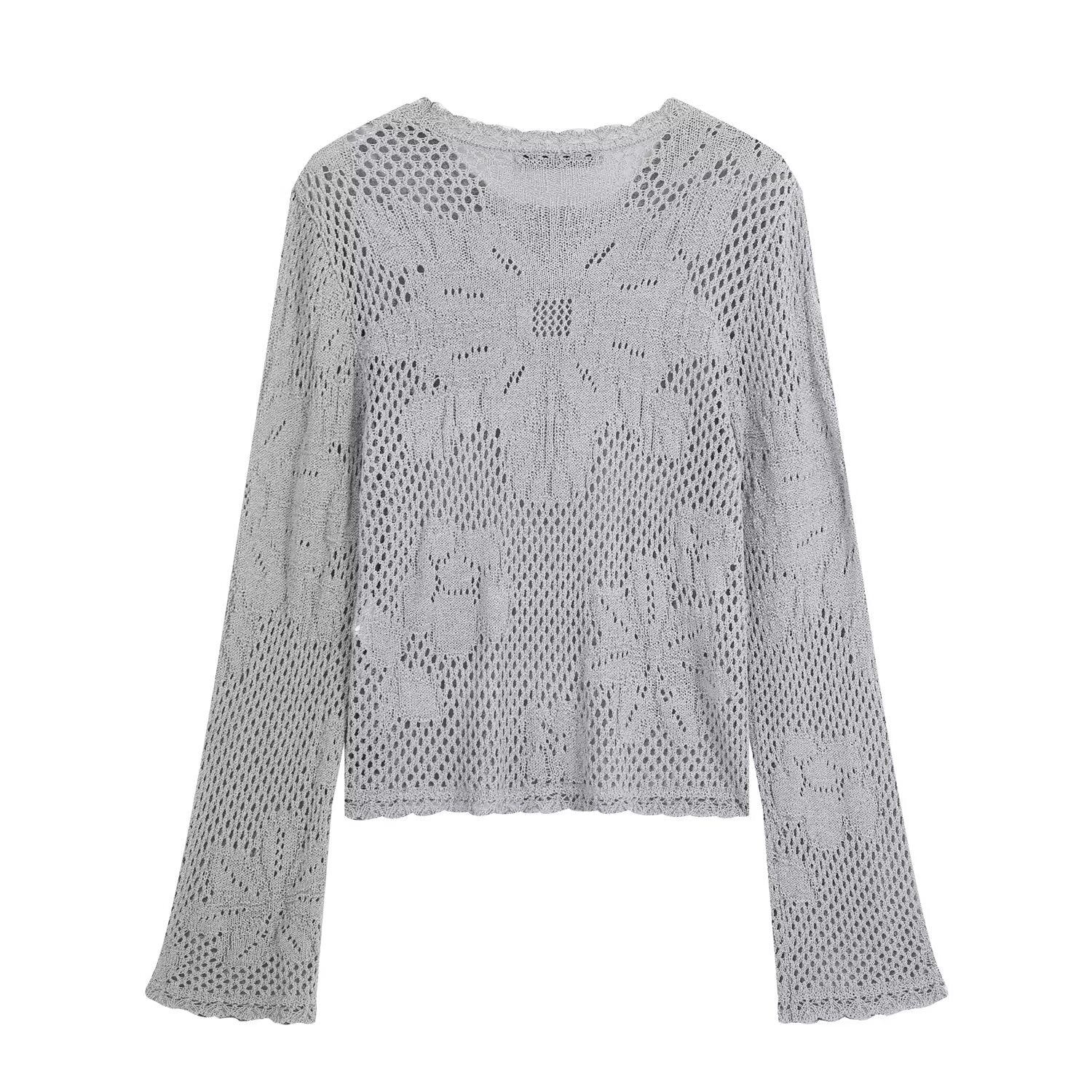 Women's round neck hollow knitted sweater