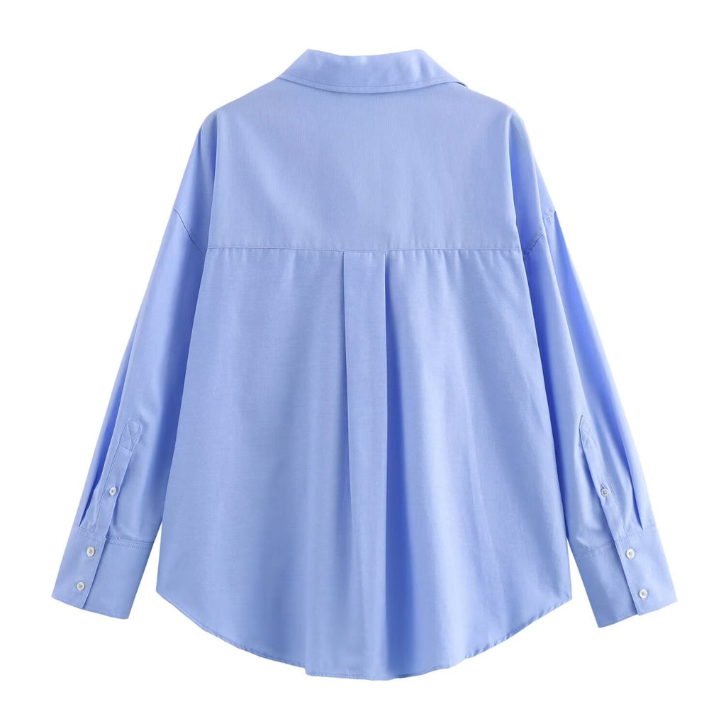 Women's new fashion loose basic style multi-color versatile poplin shirt casual striped shirt retro long sleeved button up women's shirt chic top