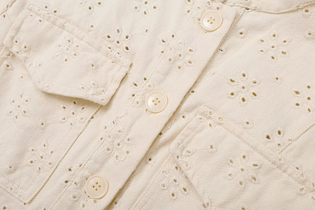 Women's flip pocket decoration hollow jacket Coat