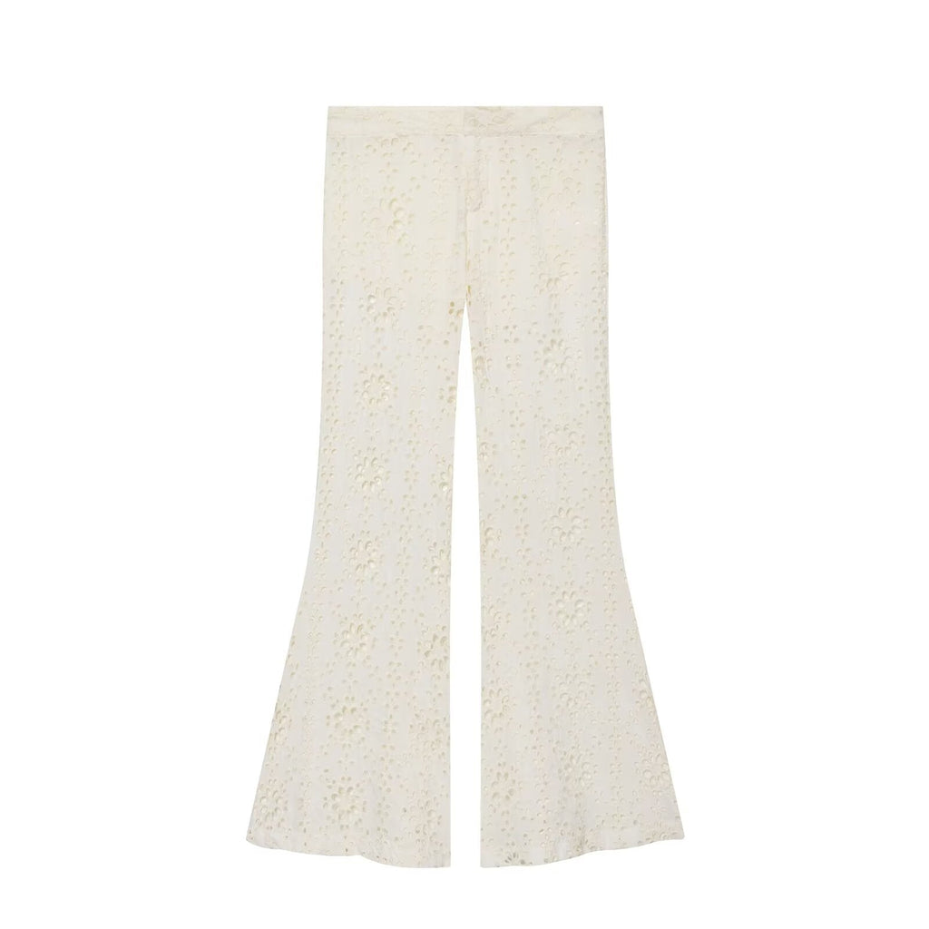 Women's hollowed out embroidered trumpet pants