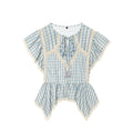 Women's embroidered Plaid short sleeved top