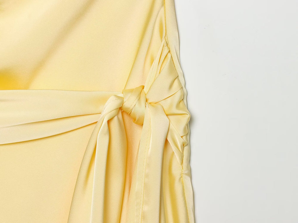 Women's satin textured belt mini dress