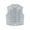 Women's button decoration sleeveless denim vest
