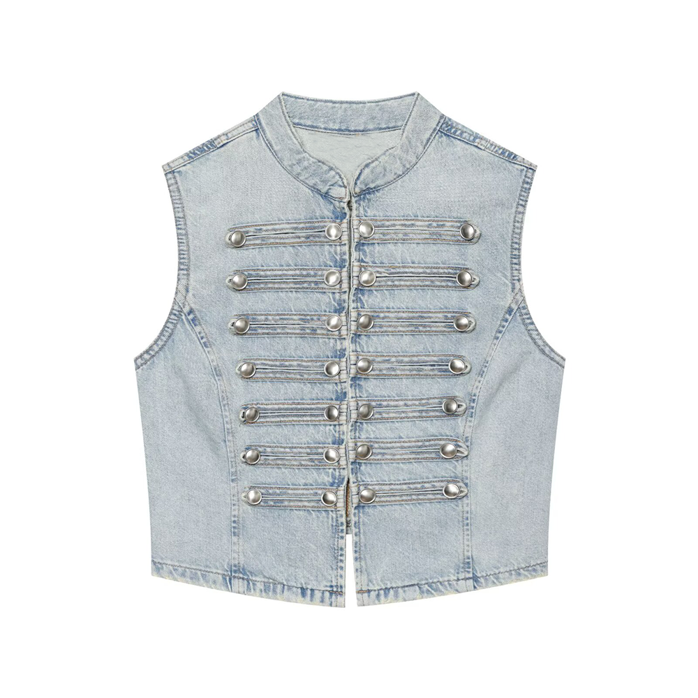 Women's button decoration sleeveless denim vest