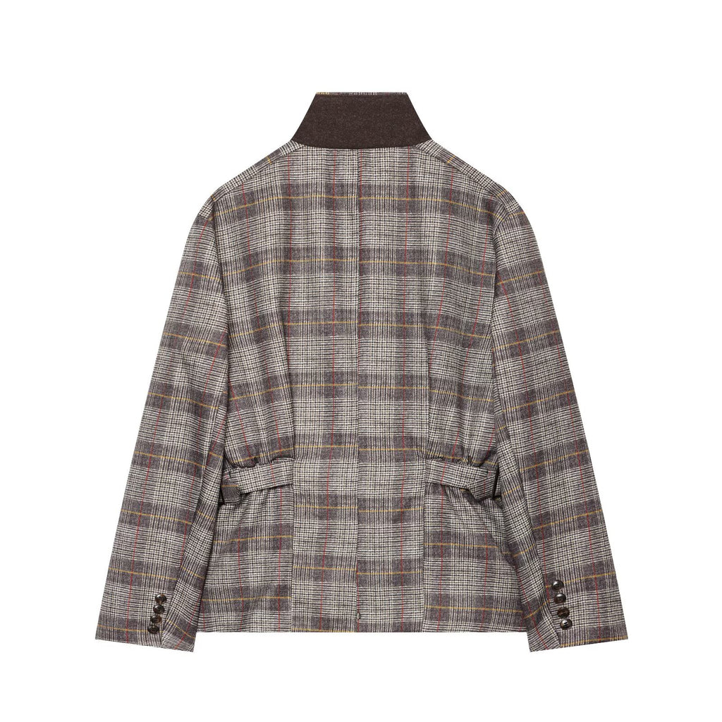 Women's straps decorative checkered Blazer Coat