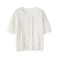 Women's new fashion lace round neck short sleeved knitted cardigan