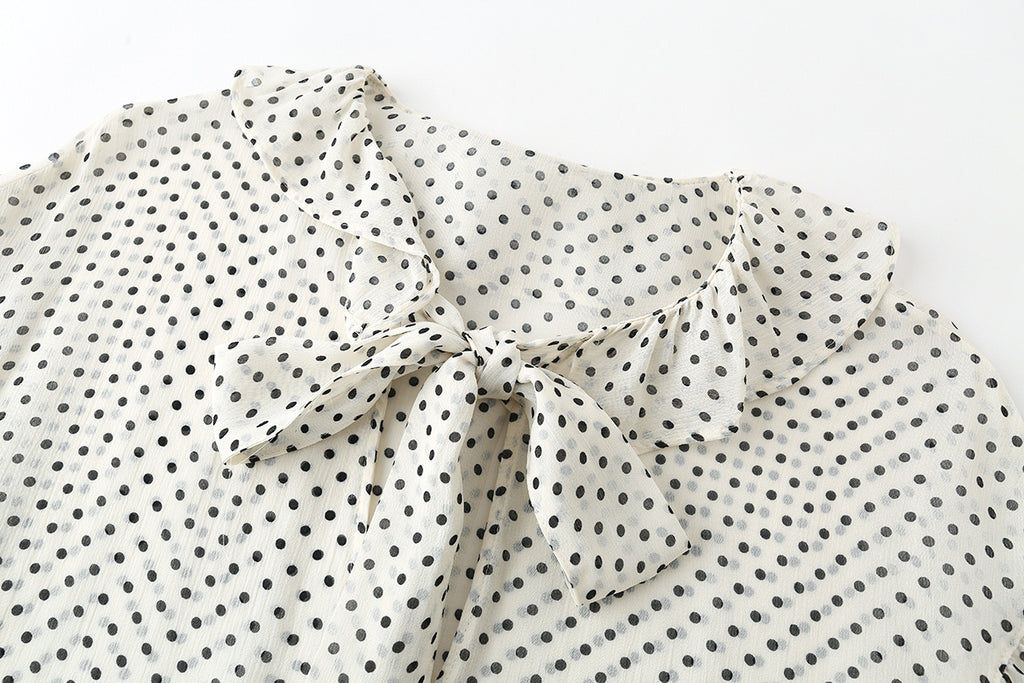 Women's bow decoration polka dot shirt