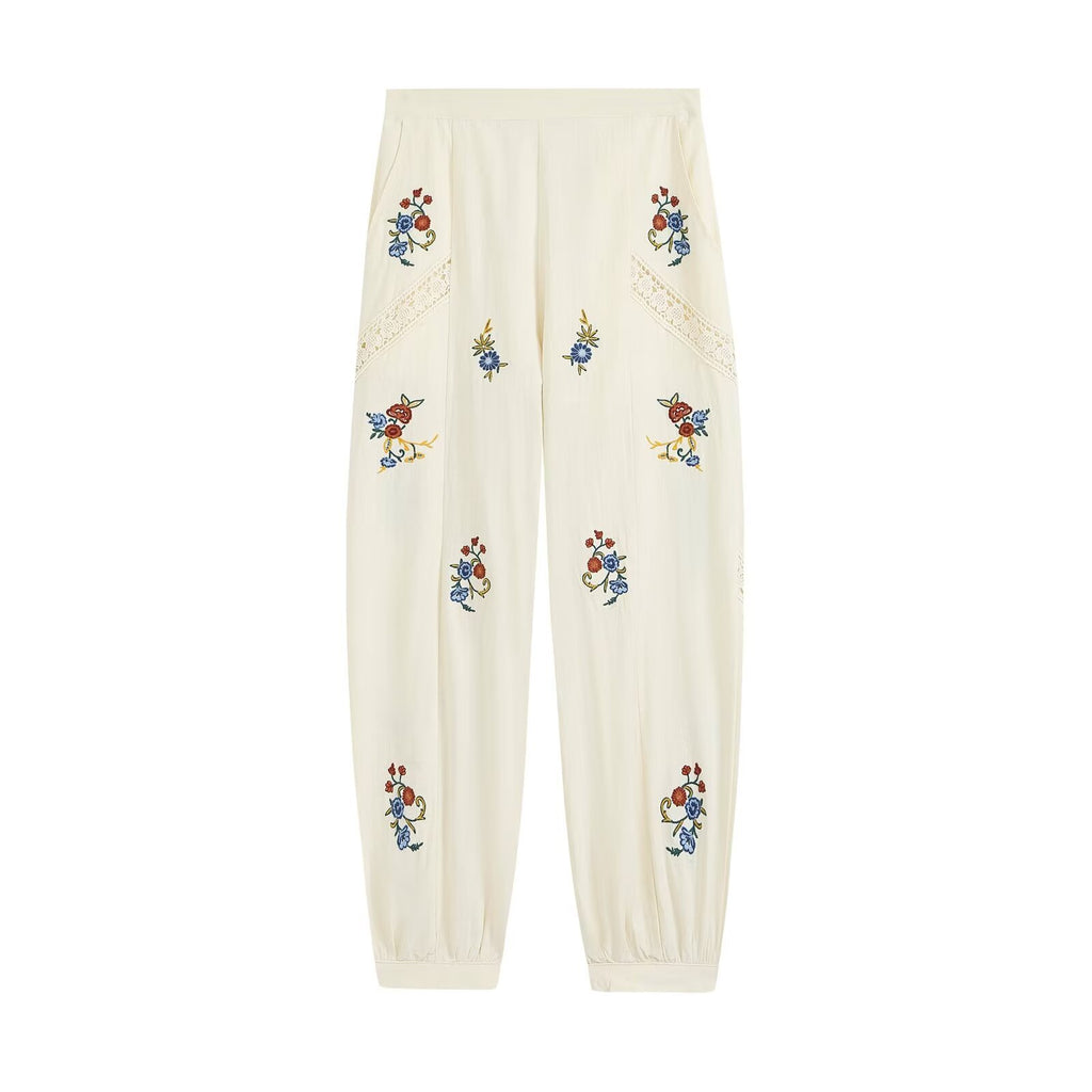 suit Women's 2 pieces embroidered vest style top+lantern pants