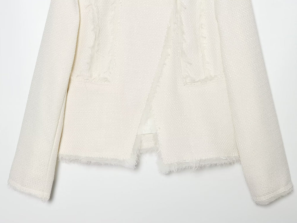 Women's Hairy edge decorative stand collar Blazer Coat