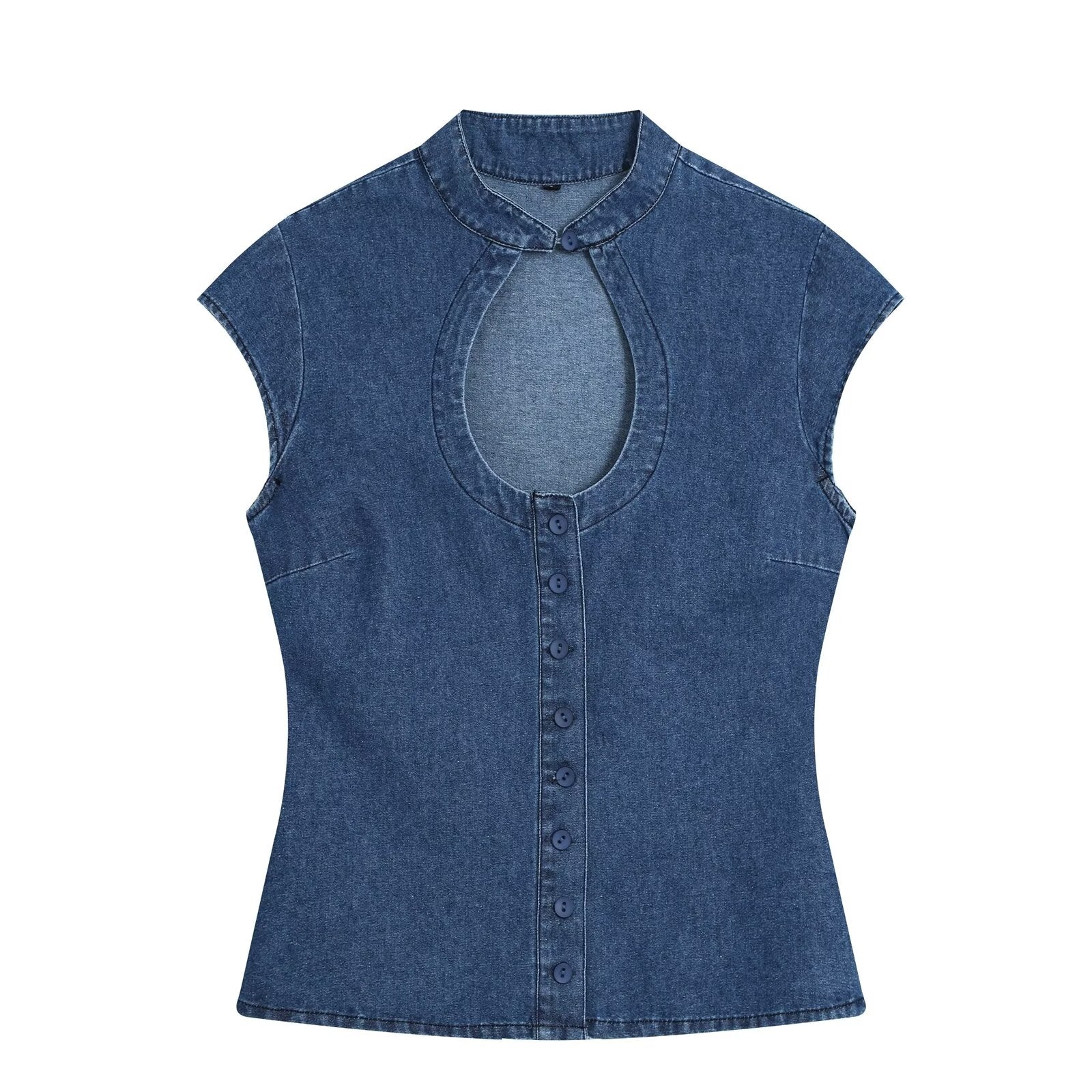 suit Women's 2 pieces denim effect breasted top+pleated jeans