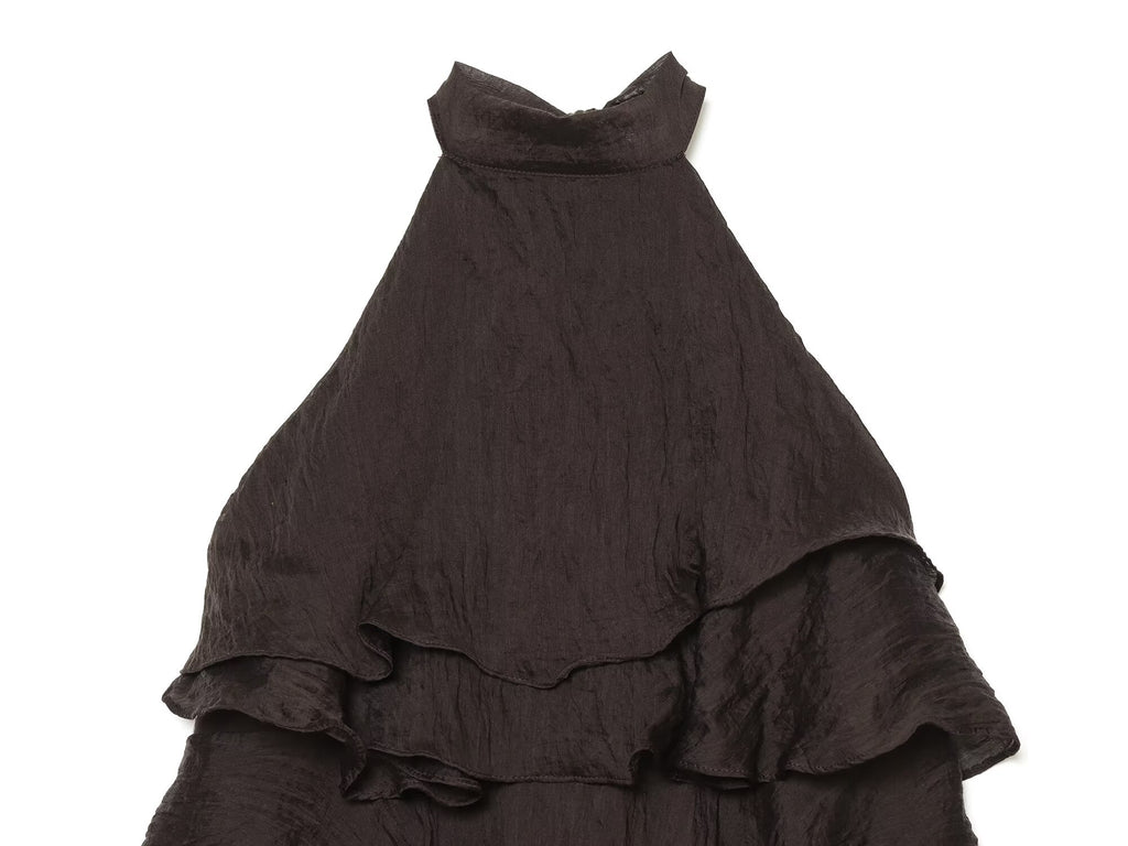 Women's layered decorative halter neck dress