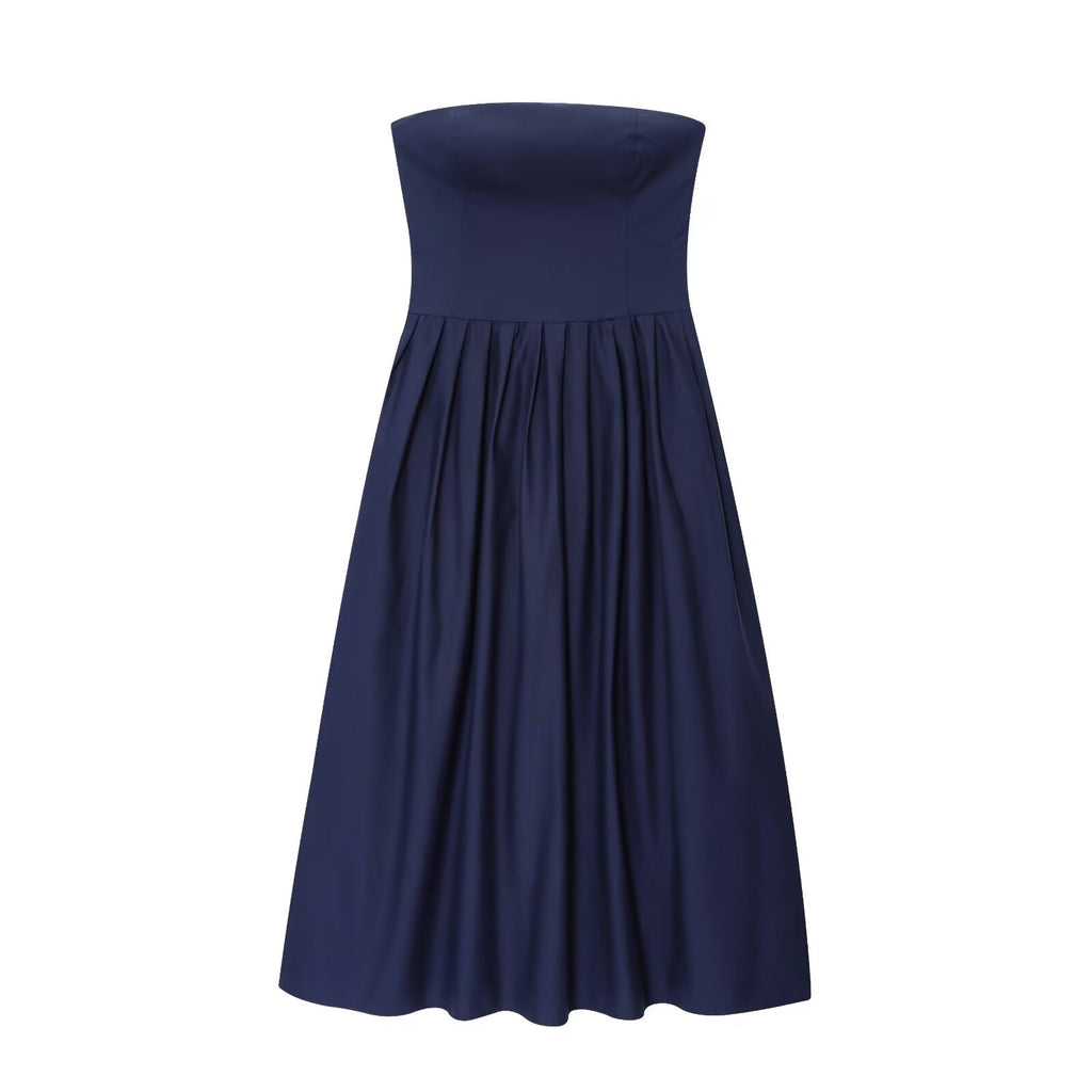 Women's 2025 new fashion sleeveless poplin strapless MIDI dress