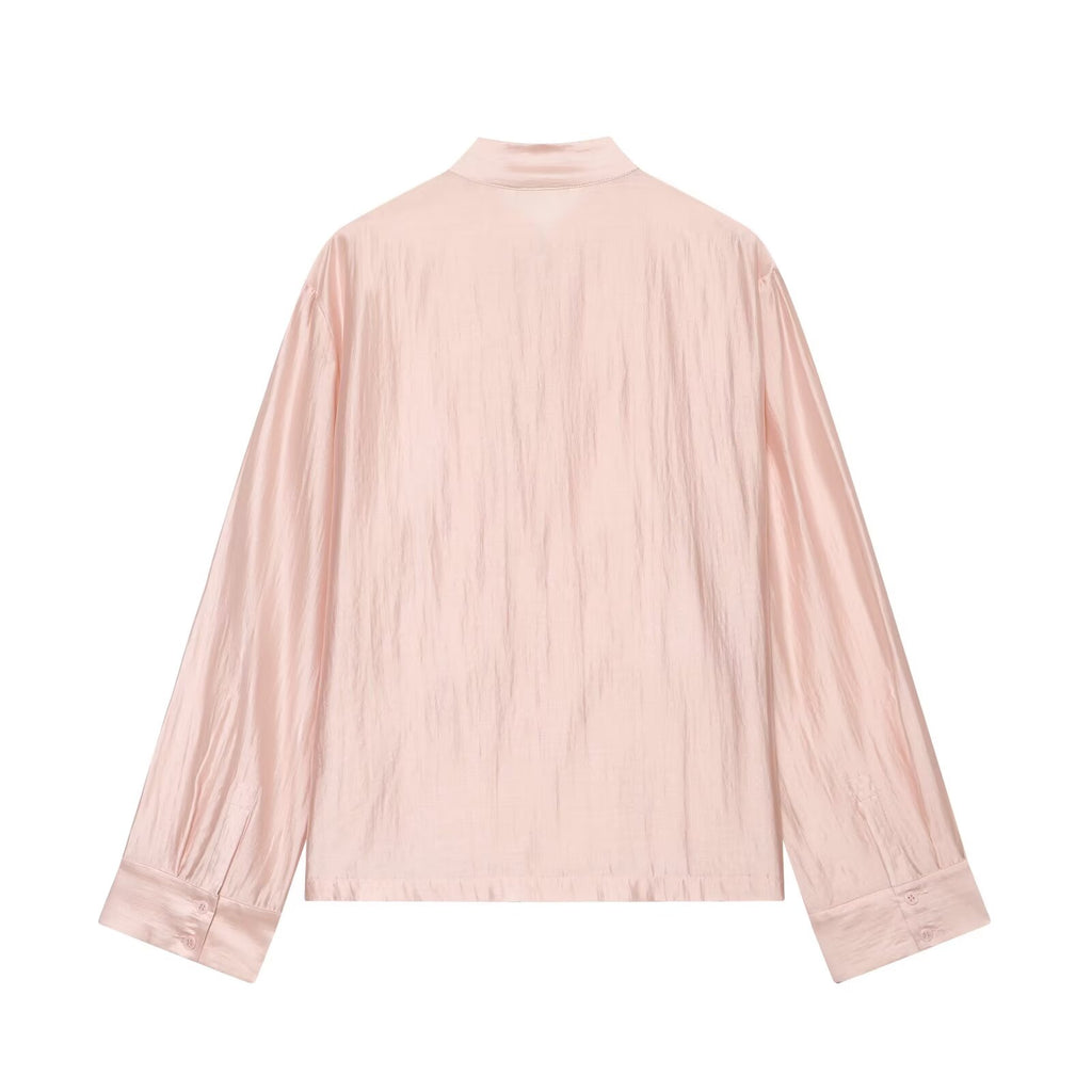 Women's rope knot decoration casual satin shirt