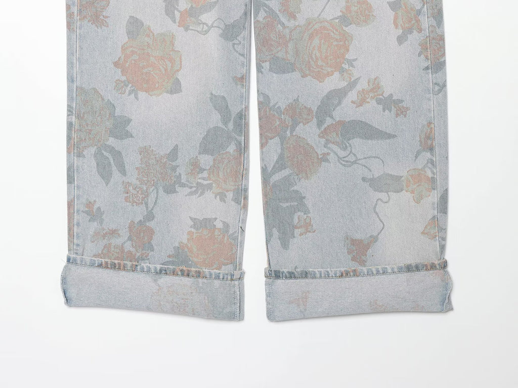 Women's printed low waisted loose jeans