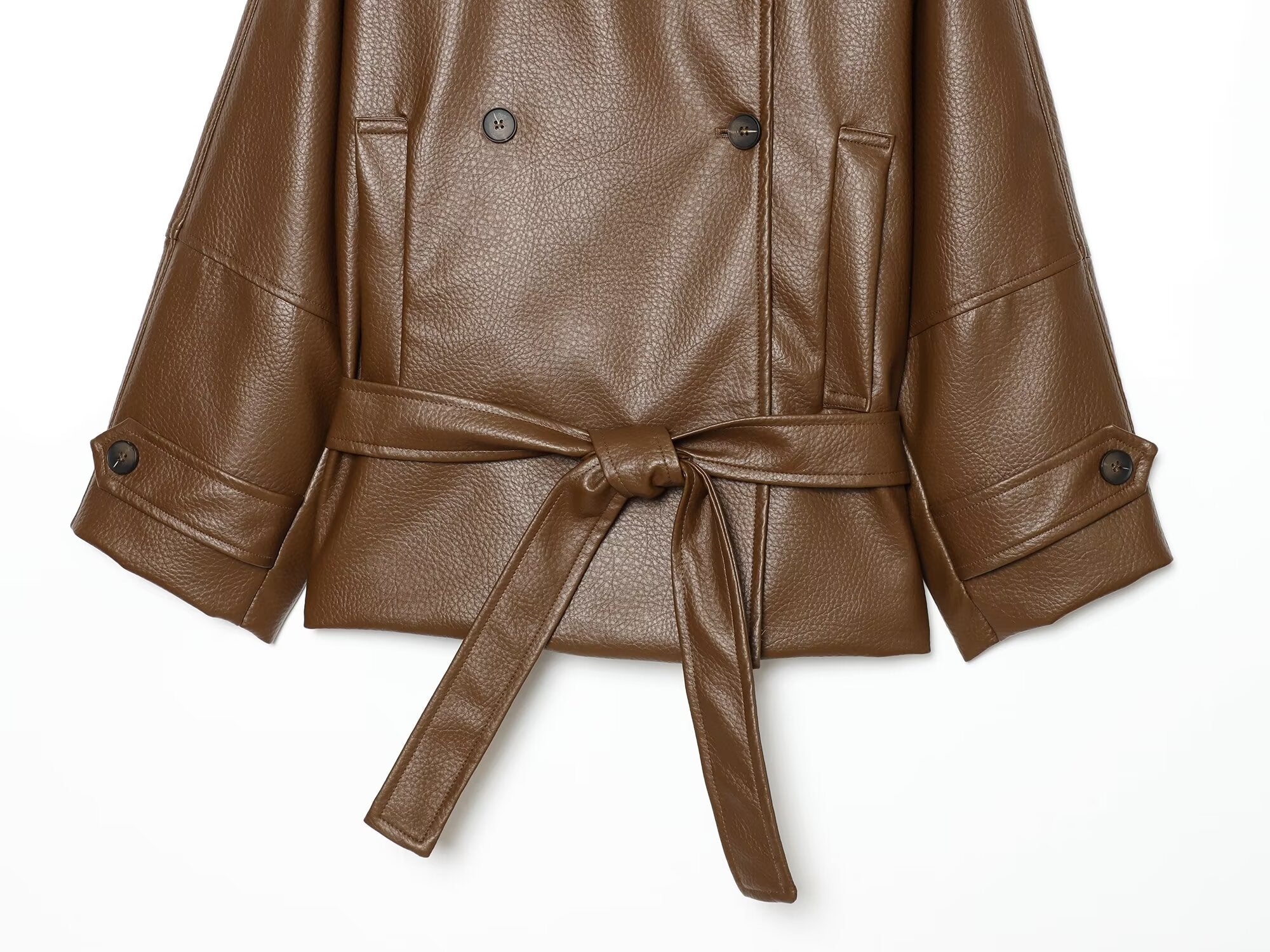 Women's waist belt imitation leather windbreaker jacket