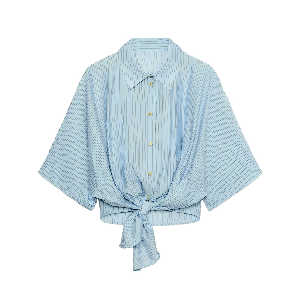 Women's knot decoration striped shirt