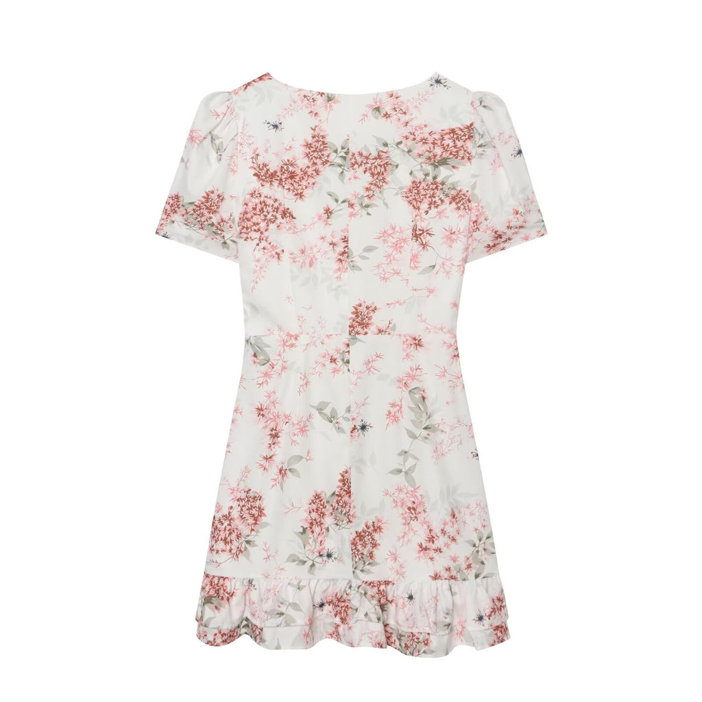 Women's ruffled V-neck printed dress
