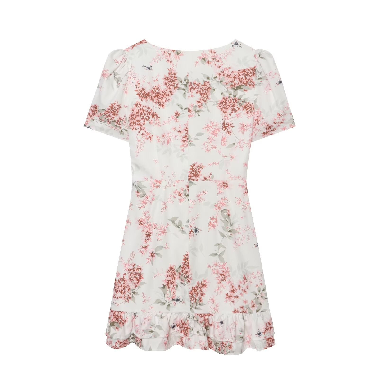 Women's ruffled V-neck printed dress