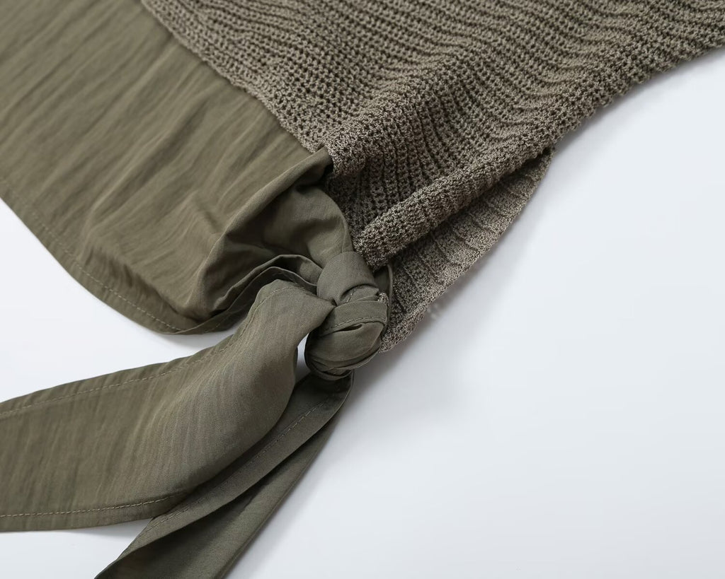 Women's knot decoration splicing knitted top