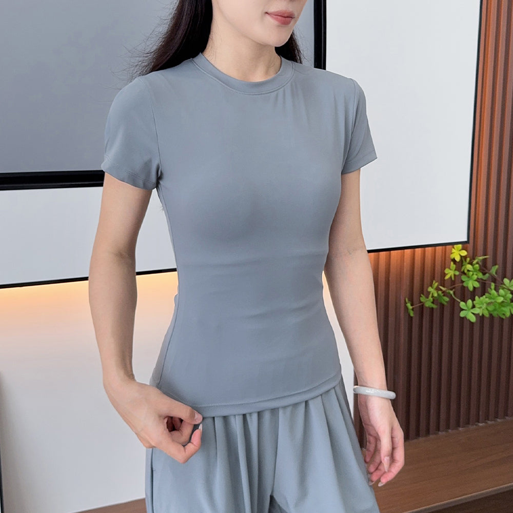 Women's new leisure O-neck slim yoga fitness T-shirt
