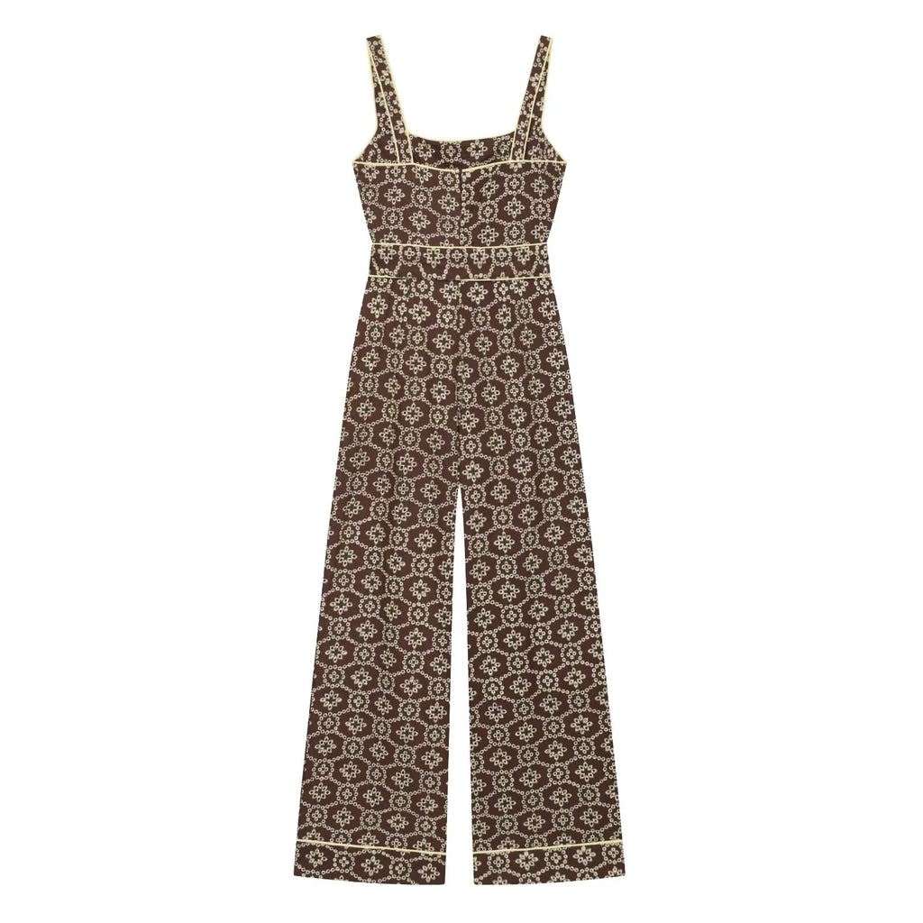 Women's with Belt hollowed out embroidered jumpsuit