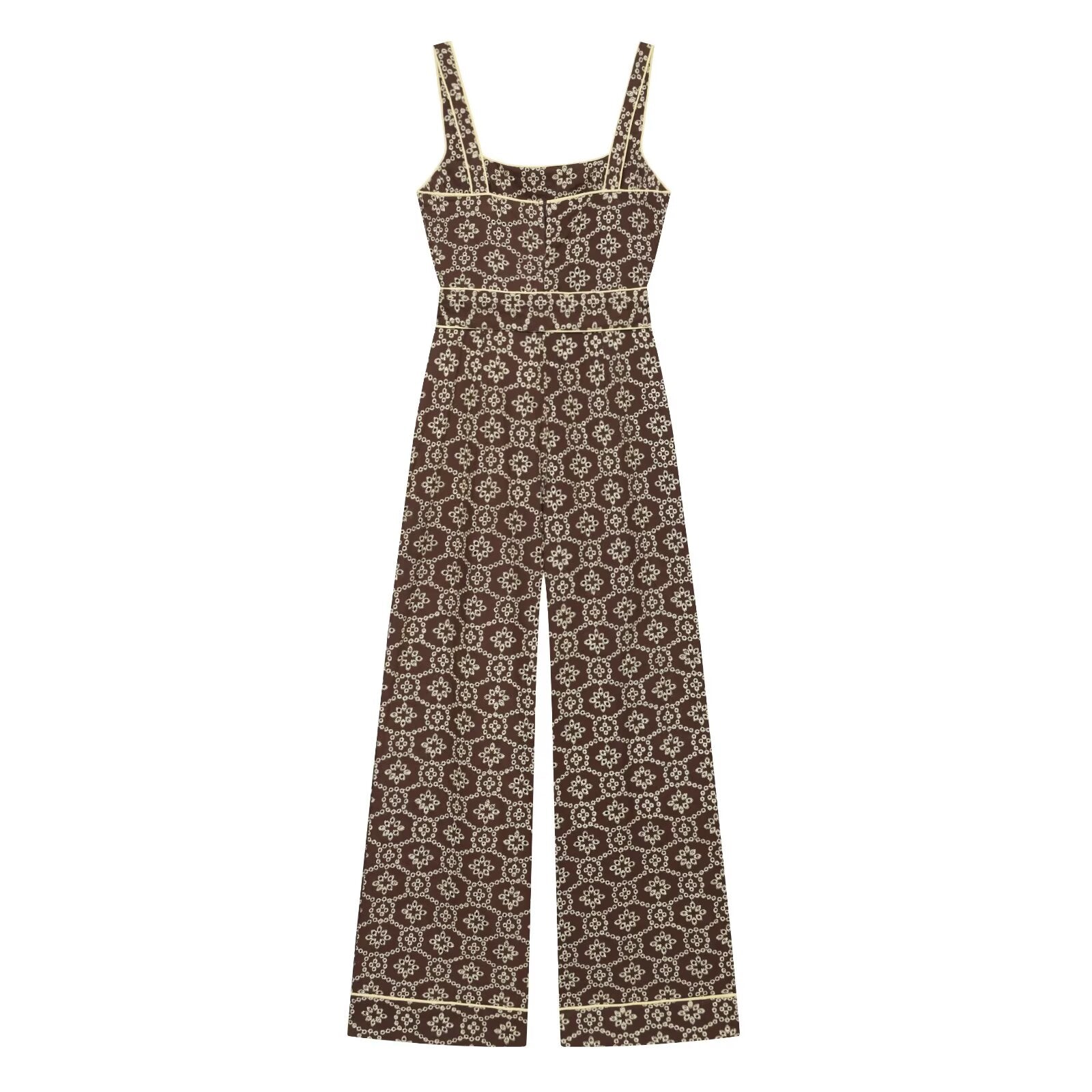 Women's with Belt hollowed out embroidered jumpsuit