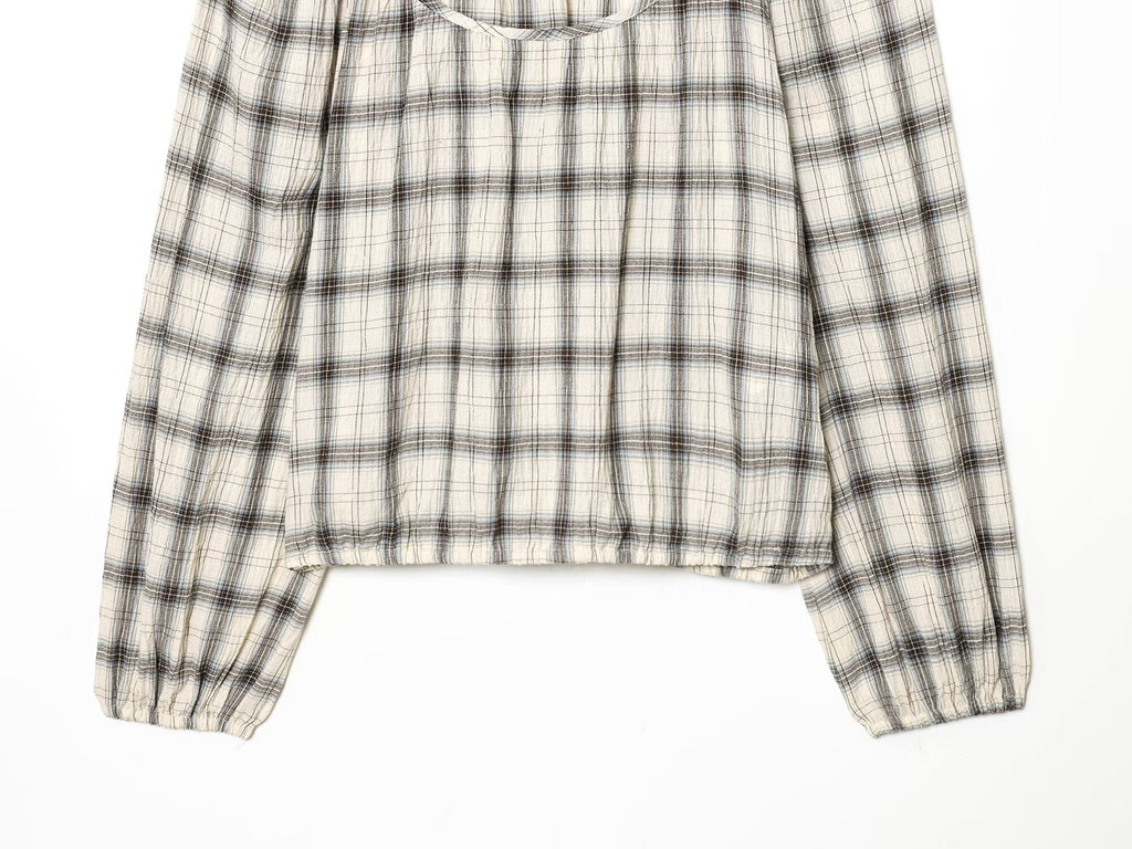 suit Women's 2 pieces short O Neck checkered shirt+Skirts