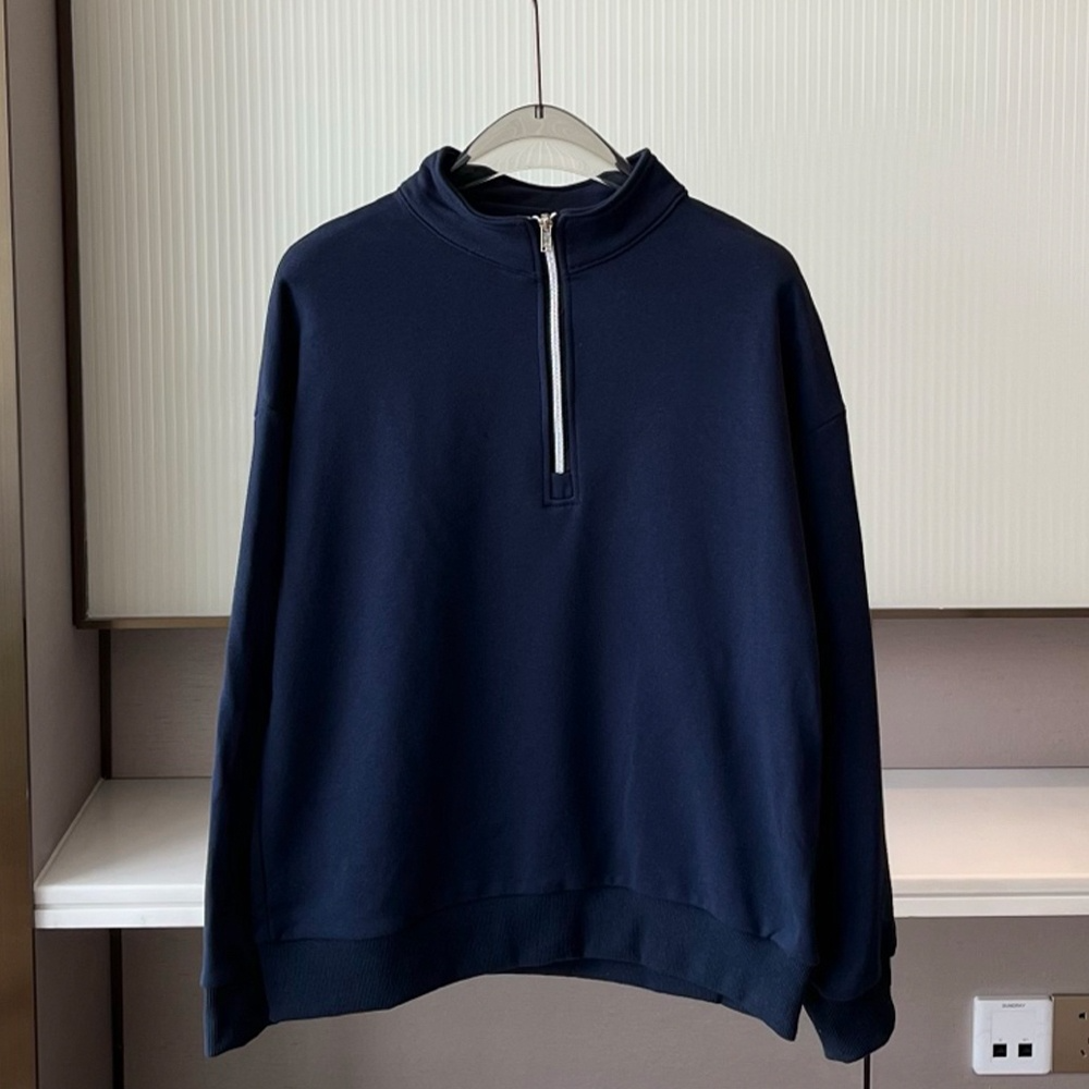 Women's new loose sweater with stand-up collar and half zipper design