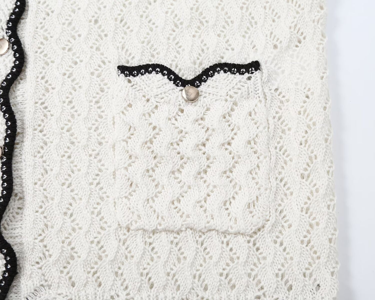 Women's hollowed out jacquard knitted cardigan