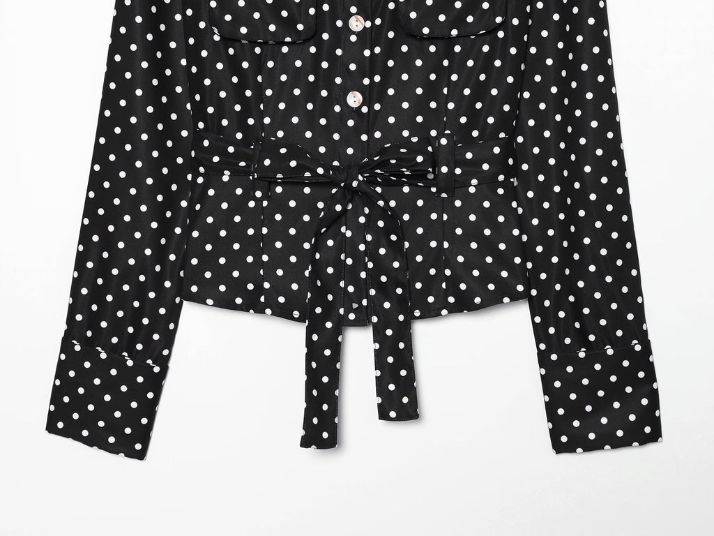 suit Women's 2 pieces With Belt polka dot shirt style Coat+Pants