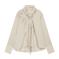Women's knot decoration casual striped shirt
