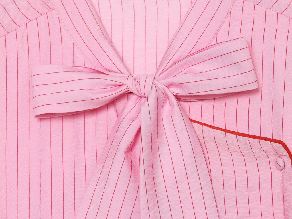 Women's bow decoration striped top
