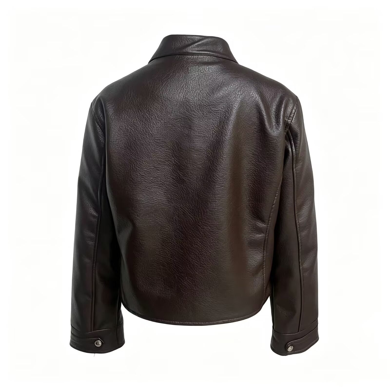 Women's button decoration short Faux Leather jacket Coat